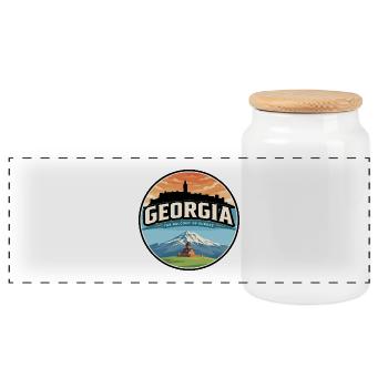 Retro Georgia Gergeti Dreifaltigkeitsabzeichen - Panorama Keksdose mit Holzdeckel - Weiß - Vorne