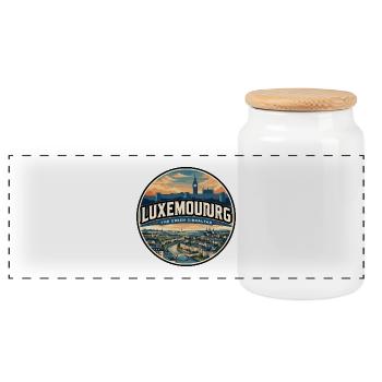 Retro Luxembourg Grund Valley Badge - Panoramic Cookie Jar with Wooden Lid - white - Front