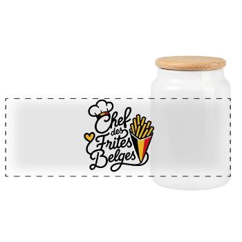 Chef des Frites Belges — Fierté Belge - Boîte à biscuits avec couvercle en bois - blanc - Devant