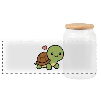 Cute Kawaii Turtle With Heart Adorable Animal Love - Panoramic Cookie Jar with Wooden Lid - white - Front