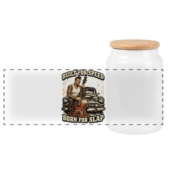 Rockabilly Double Bass Voiture Classique - Conçue pour la vitesse - Boîte à biscuits avec couvercle en bois - blanc - Devant