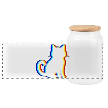 EDM Cat - Electronic Dance Music - Panoramic Cookie Jar with Wooden Lid - white - Front