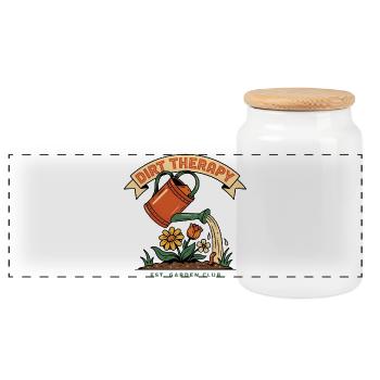 gardening - Panoramic Cookie Jar with Wooden Lid - white - Front