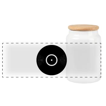 Vinyl Record - Panoramic Cookie Jar with Wooden Lid - white - Front