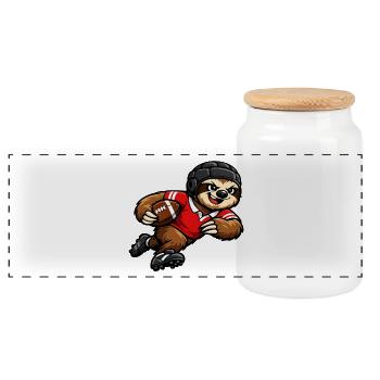 Cute sloth playing rugby - Panoramic Cookie Jar with Wooden Lid - white - Front