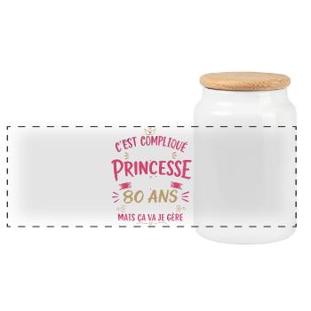 Une princesse et d'avoir 80 ans  - Boîte à biscuits avec couvercle en bois - blanc - Devant
