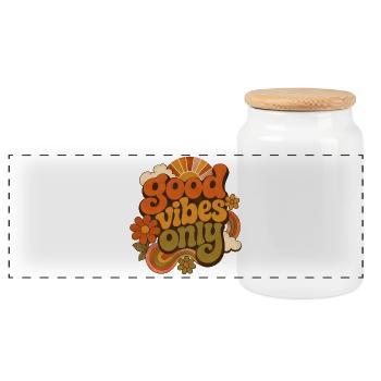 vibes - Panoramic Cookie Jar with Wooden Lid - white - Front