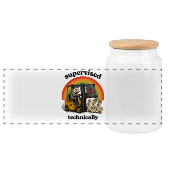 Bären-Forklift Regenbogen Ducks - Panorama Keksdose mit Holzdeckel - Weiß - Vorne