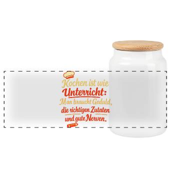 Kochen Ist Wie Unterricht Geduld Zutaten Nerven - Panorama Keksdose mit Holzdeckel - Weiß - Vorne