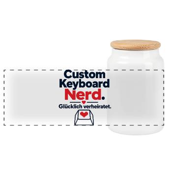 Custom Keyboard Nerd Glücklich Verheiratet Spruch - Panorama Keksdose mit Holzdeckel - Weiß - Vorne
