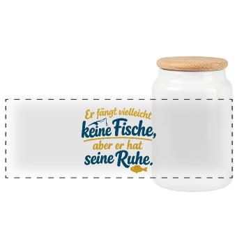 Er Fängt Vielleicht Keine Fische Aber Seine Ruhe - Panorama Keksdose mit Holzdeckel - Weiß - Vorne