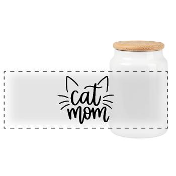 Cat Mom Cat Motif with Whiskers - Panoramic Cookie Jar with Wooden Lid - white - Front
