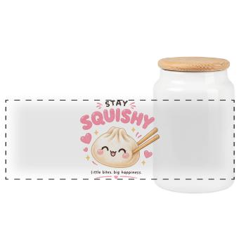 stay squishy - little bites. big happines - Panoramic Cookie Jar with Wooden Lid - white - Front