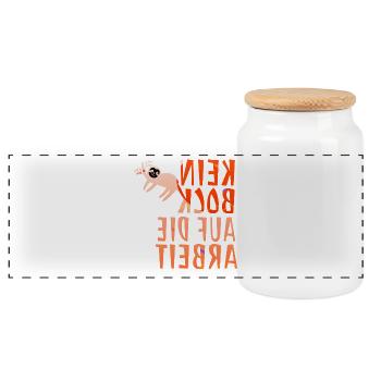 Funny mirror writing "Kein Bock auf die Arbeit" - Panoramic Cookie Jar with Wooden Lid - white - Front
