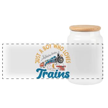 Who Tooted Funny Train Locomotive Humor - Panoramic Cookie Jar with Wooden Lid - white - Front