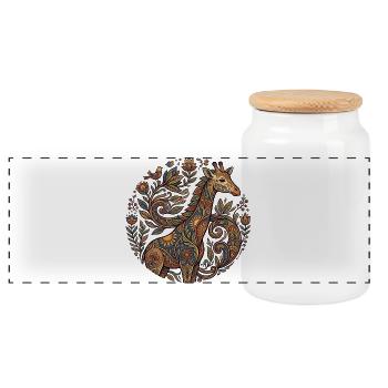 Girafe ornementale à motif floral - Boîte à biscuits avec couvercle en bois - blanc - Devant