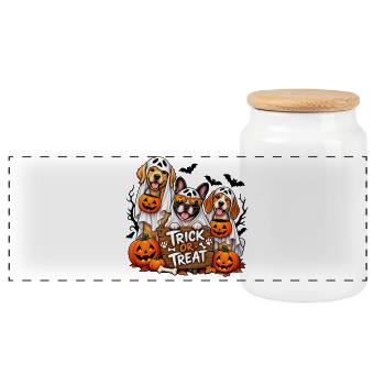 Halloween Dogs Trick or Treat - Panoramic Cookie Jar with Wooden Lid - white - Front