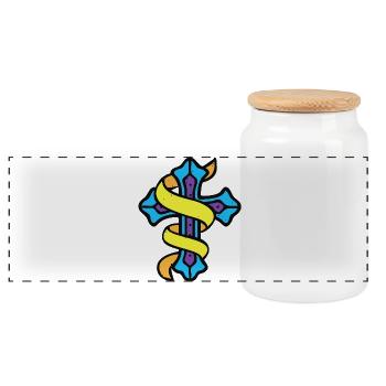 Ribboned Cross Emblem - Panoramic Cookie Jar with Wooden Lid - white - Front