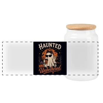 Haunted & Unbothered Halloween - Panoramic Cookie Jar with Wooden Lid - white - Front