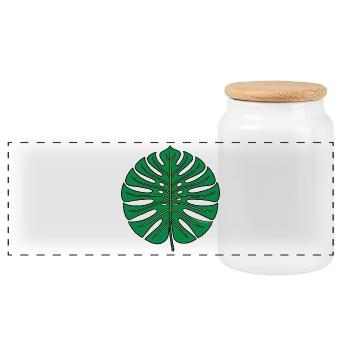 Green Monstera Leaf – Tropical Botanical Look - Panoramic Cookie Jar with Wooden Lid - white - Front