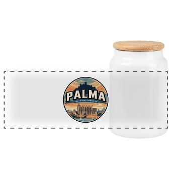 Reiseabzeichen der Kathedrale Retro Palma - Panorama Keksdose mit Holzdeckel - Weiß - Vorne