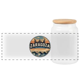 Insigne rétro de la Basilica du Pilar de Saragosse - Boîte à biscuits avec couvercle en bois - blanc - Devant