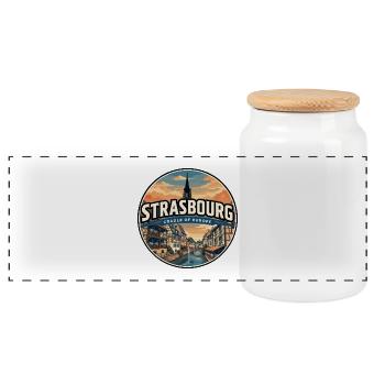 Emblème rétro Strasbourg Petite France - Boîte à biscuits avec couvercle en bois - blanc - Devant