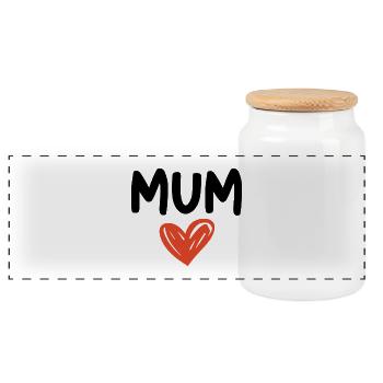 Hand‑Drawn Heart – Love You Mum - Panoramic Cookie Jar with Wooden Lid - white - Front