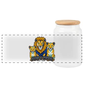 Lion Pride Sports Mascot Vector - Panoramic Cookie Jar with Wooden Lid - white - Front