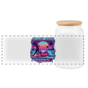 Synthwave Holiday Vibrations 80s - Panoramic Cookie Jar with Wooden Lid - white - Front
