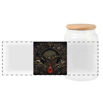 Mechanical whale with red gem - Panoramic Cookie Jar with Wooden Lid - white - Front
