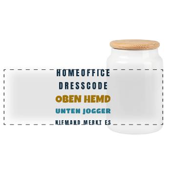Homeoffice Dresscode Oben Hemd unten Jogger - Panorama Keksdose mit Holzdeckel - Weiß - Vorne