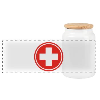 Red First Aid Cross Medical Emergency Healthcare - Panoramic Cookie Jar with Wooden Lid - white - Front