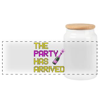 THE PARTY HAS ARRIVED, KANN LOS GEHEN MAUS - Panorama Keksdose mit Holzdeckel - Weiß - Vorne