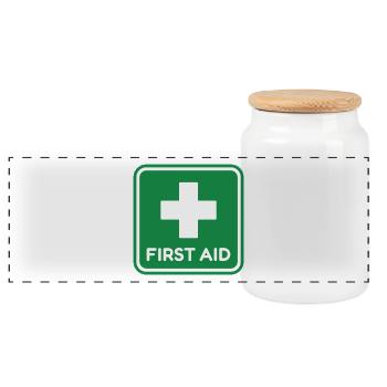 First Aid Green Medical Cross Healthcare Safety Si - Panoramic Cookie Jar with Wooden Lid - white - Front