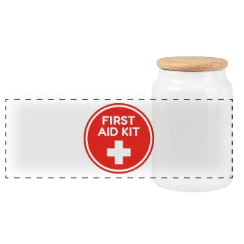 First Aid Kit Emergency Medical Safety Sign - Panoramic Cookie Jar with Wooden Lid - white - Front
