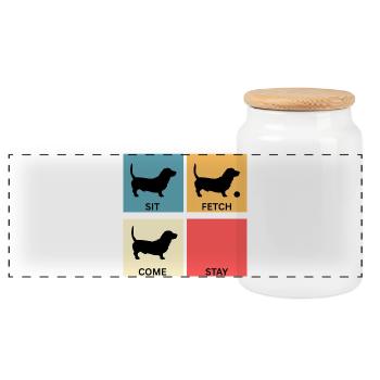 Basset Hound Dog Lover Gift for Dog Mom - Panoramic Cookie Jar with Wooden Lid - white - Front