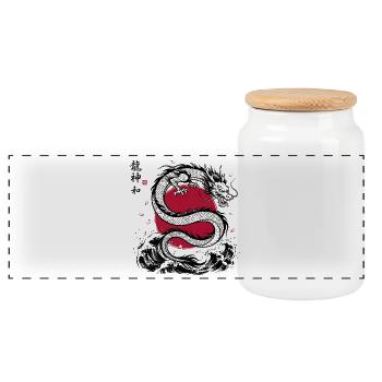 JAPANESE DRAGON - Panorama Keksdose mit Holzdeckel - Weiß - Vorne