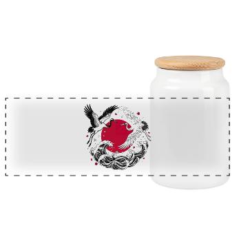 JAPANESE CRANES - Panorama Keksdose mit Holzdeckel - Weiß - Vorne