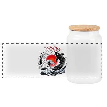 KOI FISH YIN YANG - Panorama Keksdose mit Holzdeckel - Weiß - Vorne