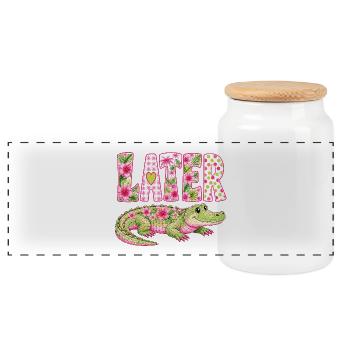 Later Alligator – Cute Tropical Crocodile - Panoramic Cookie Jar with Wooden Lid - white - Front