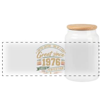 1976 Vintage Vintage Retro Birthday - Panoramic Cookie Jar with Wooden Lid - white - Front