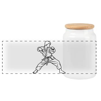 Karateka Line Sketch - Panoramic Cookie Jar with Wooden Lid - white - Front
