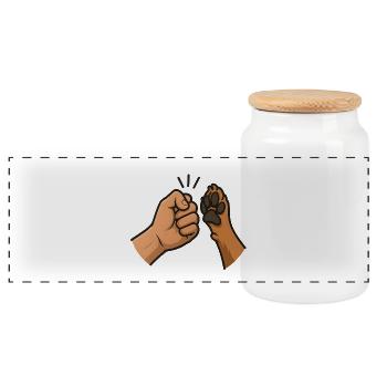 Fist Bump Bond Across Species Animal friend - Panoramic Cookie Jar with Wooden Lid - white - Front