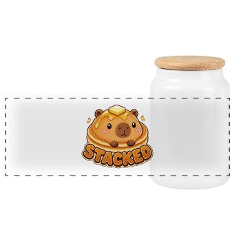 Cute Kawaii Capybara Stacked Pancakes - Panoramic Cookie Jar with Wooden Lid - white - Front