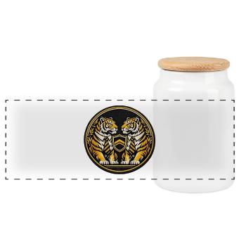 Two tigers - Panoramic Cookie Jar with Wooden Lid - white - Front