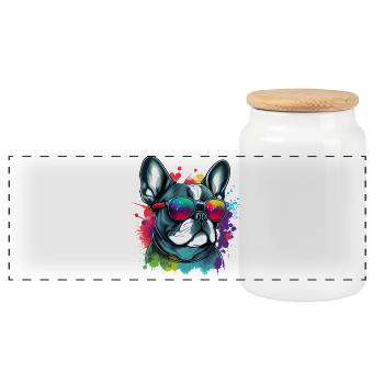 Cute Frenchie Dog - Panoramic Cookie Jar with Wooden Lid - white - Front