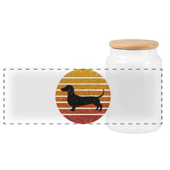 Dachshund Silhouette Vintage Sunset - Panoramic Cookie Jar with Wooden Lid - white - Front