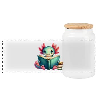 Comic Axolotl liest ein Buch – Nerdy Leser Art - Panorama Keksdose mit Holzdeckel - Weiß - Vorne