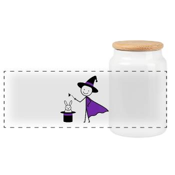 Stick figure as a magician conjures rabbit art - Panoramic Cookie Jar with Wooden Lid - white - Front
